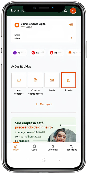 Aplicativo Domínio Conta Digital em um celular